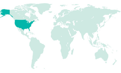Fototapeta na wymiar USA on world map