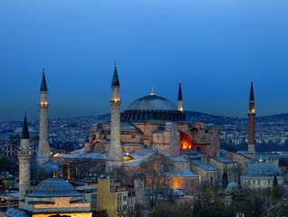 Night view of Hagia Sophia in Istanbul.Turkey.