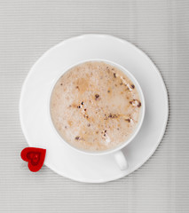 White cup coffee hot drink and heart symbol love valentine's day