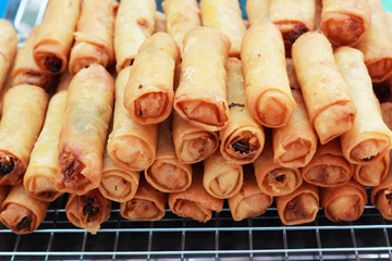 Fried spring rolls in the market