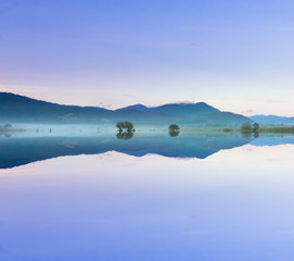 Reflection of hills at Borneo, Sabah, Malaysia