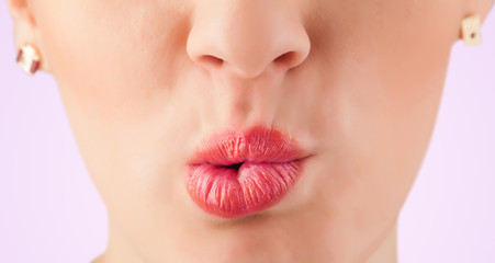 Beautiful woman red lips close up