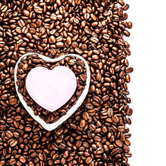 Valentine Day Holiday over coffee beans background isolated.