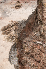 Layer of broken asphalt road