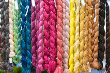 Colorful raw silk thread background