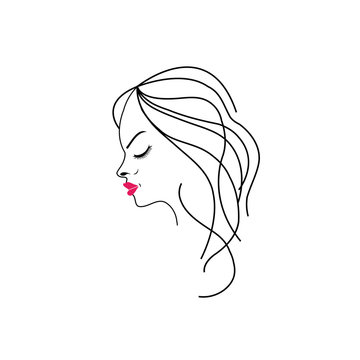 woman profile outline with red lips