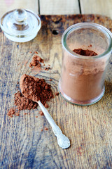 cocoa powder in a glass jar
