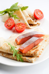 Pancakes with salmon. Shrovetide food