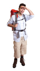 Lachender Backpacker - ganzer Körper