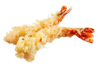 Rolgordijnen Tempura - fried shrimps japanese style on white background © Tim UR