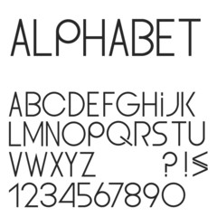 Elegant simple black font, numbers and punctuation marks