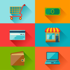 Internet shopping icons in flat design style.