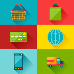 Internet shopping icons in flat design style.