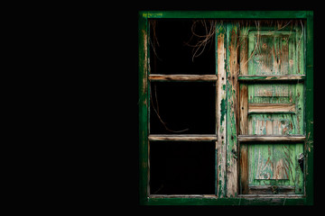 old frame of a window black background