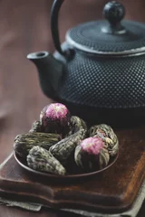 Foto op Aluminium Green tea balls and asian cast-iron teapot, vertical shot © Nickola_Che