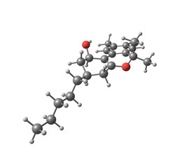 Tetrahydrocannabinol molecular structure on white background