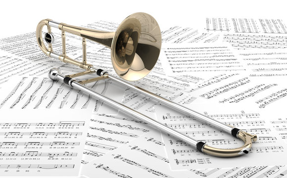 Tromb&oacute;n sobre partituras