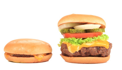 Cheeseburger and hamburger.