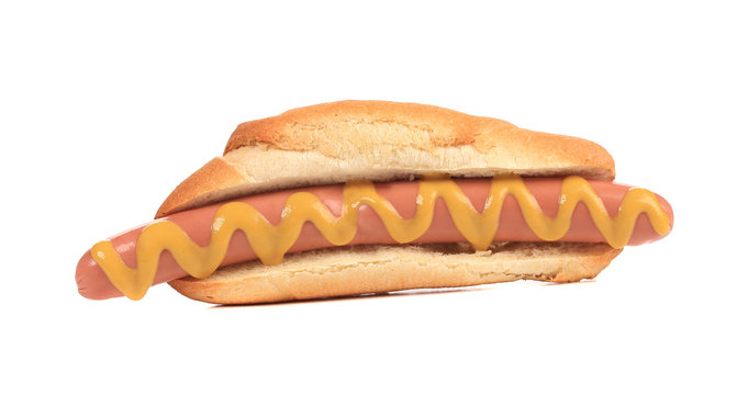 Close up of hotdog with mustard.