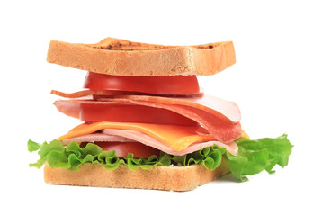 Sandwich with bacon and vegetables.