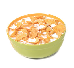 Bowl of cereal with milk.