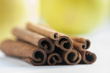 cinnamon on white background
