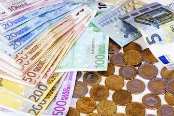EURO paper money and coins
