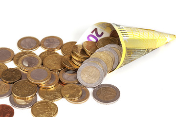 EURO paper money and coins