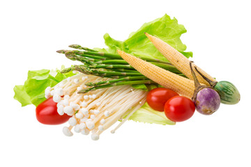 Japan mushroom, asparagus, egg-plant, baby-corn and salad