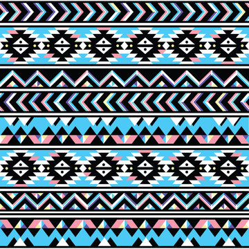 Tribal aztec seamless blue and pink pattern