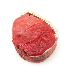 Topside of beef joint isolated on a white studio background.