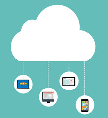 Cloud Computing Concept on Different Electronic Devices. Vector © olegganko