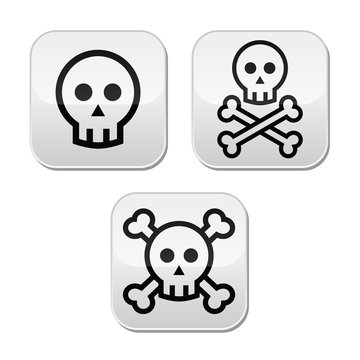 Cartoon skull with bones vector buttons set