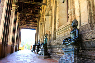 Bronze Buddha statue at the Haw Phra Kaew, Vientiane, Laos.