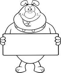Black And White Bulldog Cartoon Character Holding A Banner