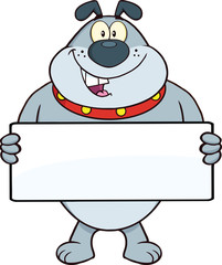 Gray Bulldog Cartoon Mascot Character Holding A Banner