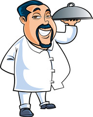 Cartoon chinese waiter serving food