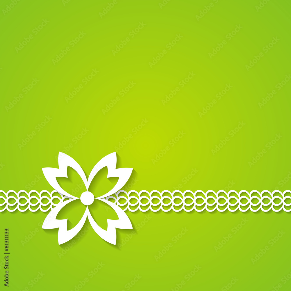 Poster green background with a lace and a flower