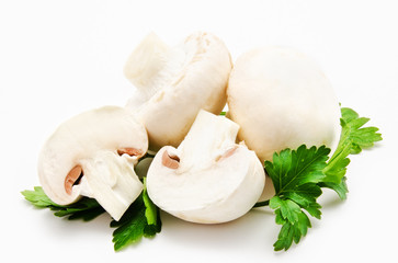 Champignon mushroom white agaricus witn parsley