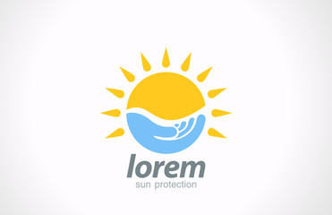 Logo Sunblock. Sunscreen symbol. Sun in hand