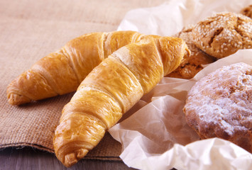 Homemade biscuits, croissant and muffin