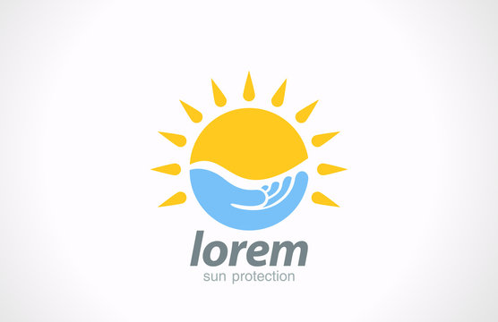 Logo Sunblock. Sunscreen Symbol. Sun In Hand