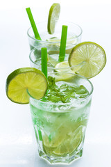 Fresh drink with lime and mint