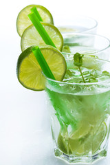 Fresh drink with lime and mint