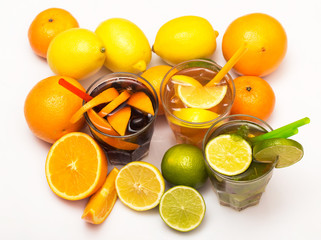 Cocktails with different citrus fruits