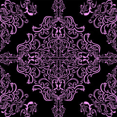 Seamless pink ornamental Pattern on a black Background.