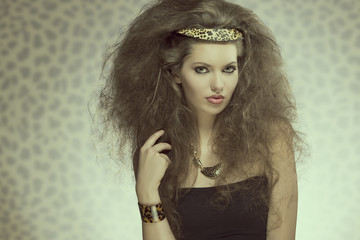 sensual fashion girl with wild style