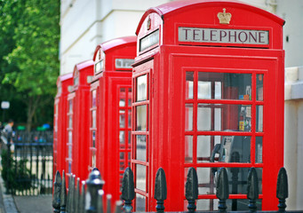 Red British telephone booth in London