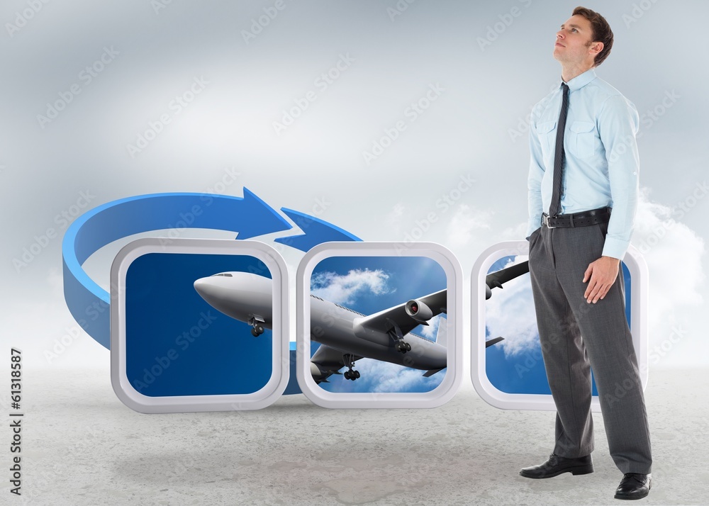 Poster composite image of serious businessman standing with hand in