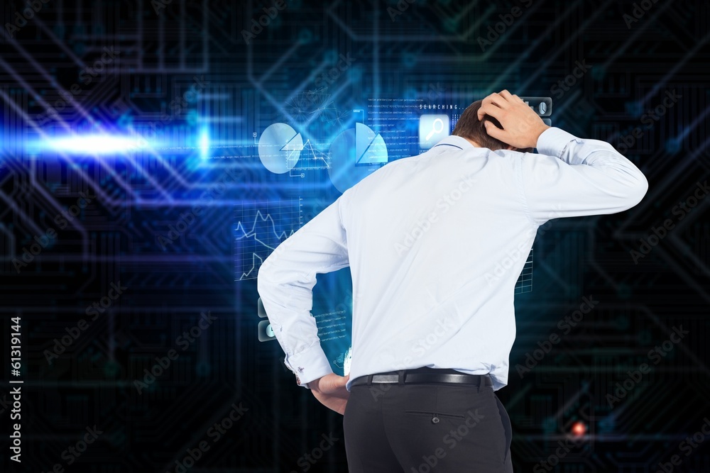 Poster composite image of thinking businessman scratching head